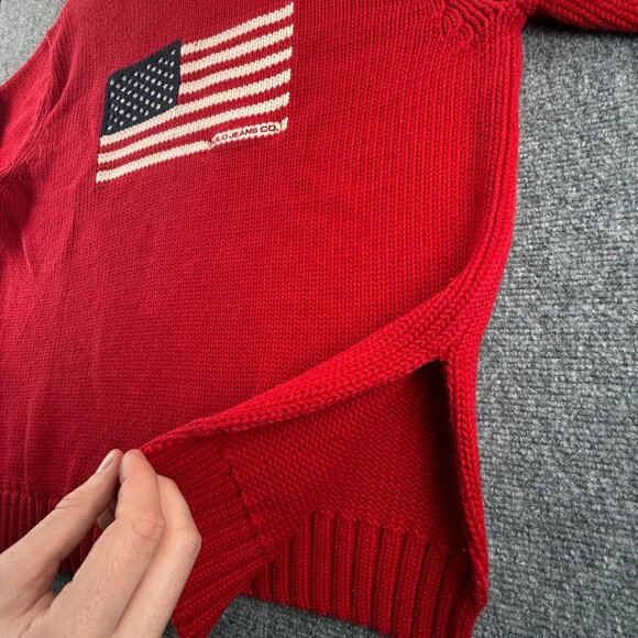 Ralph Lauren Polo Jeans Knit Flag Sweater Graphic USA Heavyweight Red Pullover - Picture 15 of 16